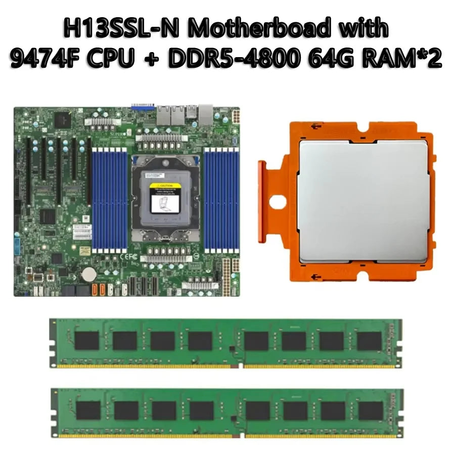 H13SSL-N for Motherboard Socket SP3 +1*EPYC 9474F 48C/96T 360W CPU Processor Support 8 Slot RAM DDR5 MAX TO 6400MHZ