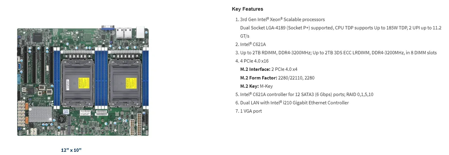 Kit Set for X12DPL-I6 Motherboard +2pcs 6338N 32c/64T 2.2/3.5Ghz 185W CPU Processor + 8pcs 64G 512G RAM DDR4-3200MHZ RECC Memory