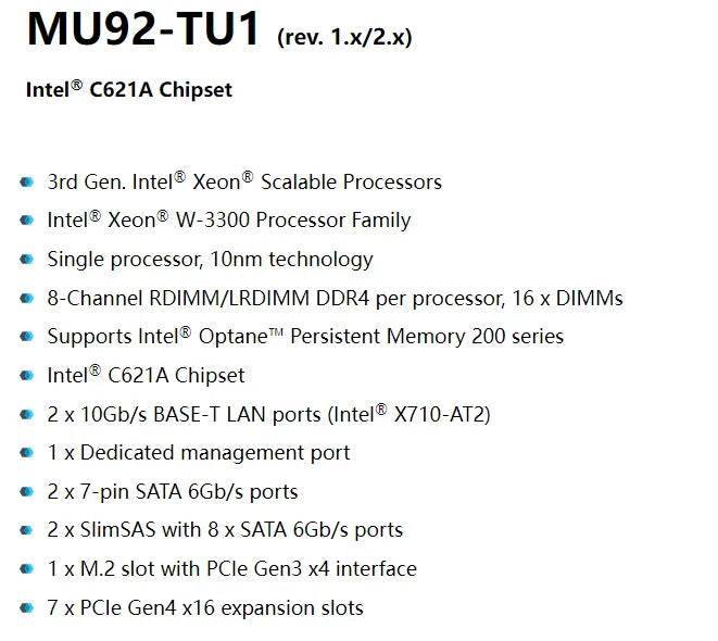 For Gigabyte MU92-TU1 (rev.1.x/2.x) Motherboard ChatGpt C621A Chipset 3rd Gen W-3300 DDR4 Tested Well Bofore Shipping