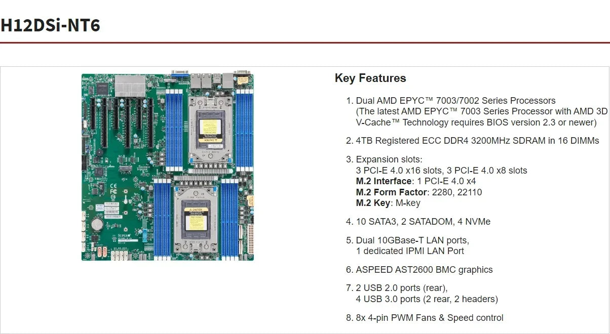 H11DSI Motherboard + Dual EPYC 7F72 7F52 7B12 7H12 7742 7702 7662 7642 7552 7542 7532 7502 CPU Processor 16x Memory RAM DDR4