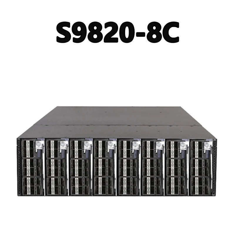 S9820-8C 25.6Tbps 8000Mpps 64 QSFP28 Ports, 8 Plug-in Slots 1 Serial Console Port, 2 Out-of-band Managed Ethernet Ports, 1 Mini