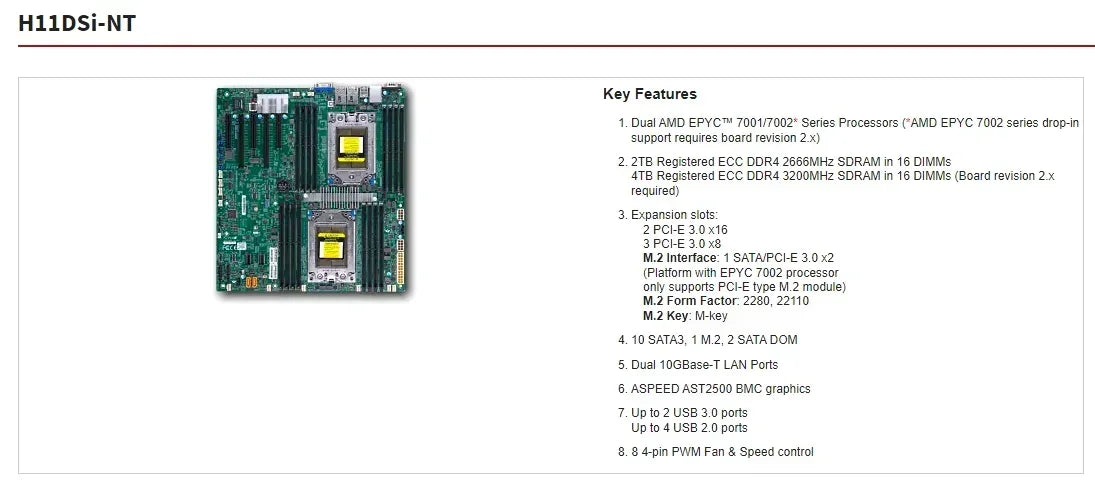 H11DSI Rev 2.0 Motherboard with 2x EPYC 7402 7452 7F32 7352 7302 7282 7272 7262 7252 7D12 CPU Processor + 16pcs DDR4 RAM Memory