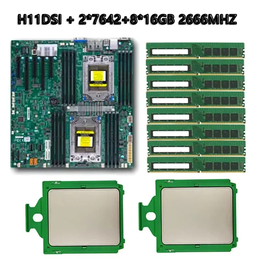 For H11DSI REV2.0 Motherboard SP3 Cooling +2*EPYC 7642 48C/96T 2.3GHz CPU Processor +8* 16GB = 128GB DDR4-2666mhz RAM