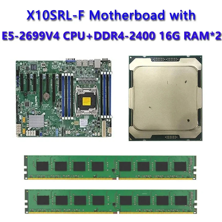 X10SRL-F Server Motherboard Socket R Intel C612 Chipset 145W TDP Refurbished Dual E5-2699V4 CPU Processors 2 DDR4-2400 16GB USB