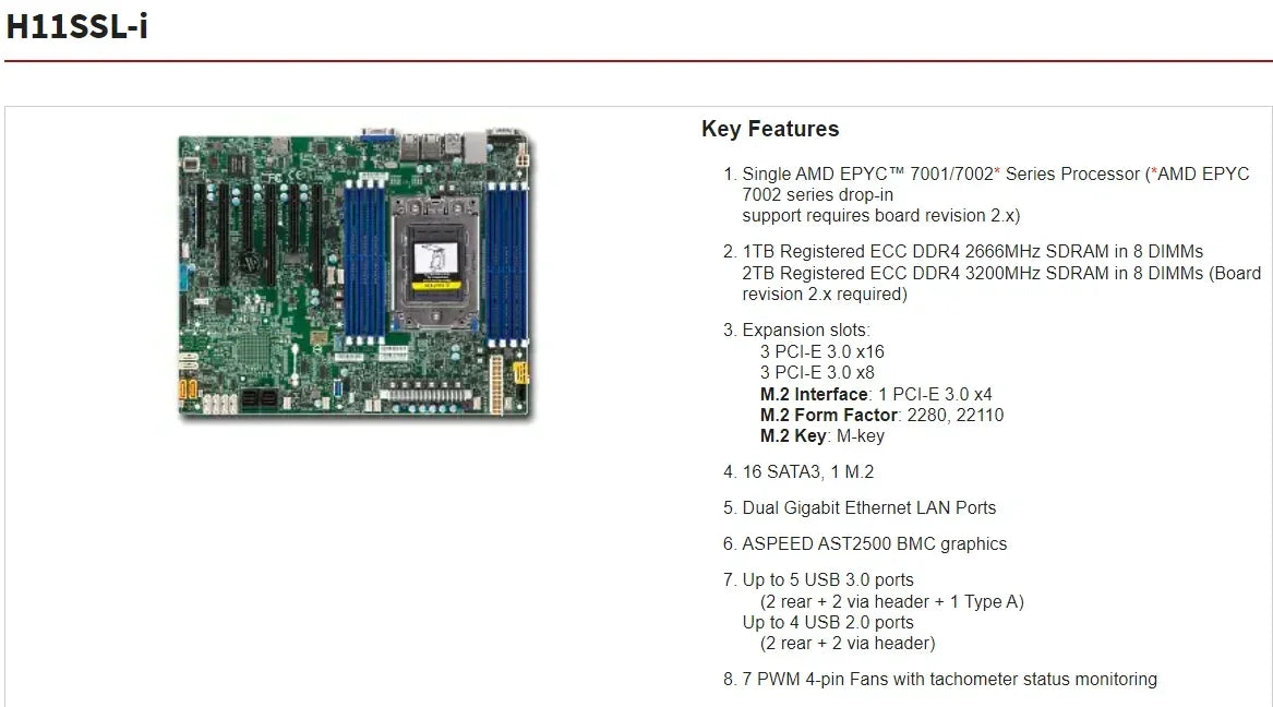 H11SSL-I Refurbished Server Motherboard DDR4 AMD EPYC 7452/7402/7352/7302/7282/7272/7262/7252/7232P/7D12/7V12/7K62/7R32