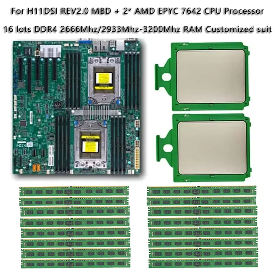 For H11DSI REV2.0 SP3 Motherboard   +2PCS EPYC 7642 2.3GHz 48C/96T CPU Processor 512GB DDR4 3200mhz /2933MHZ RAM Mem