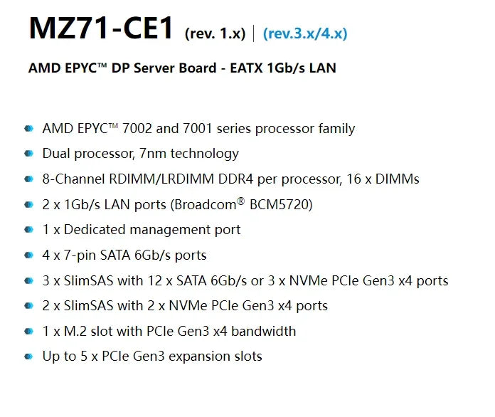 For Gigabyte MZ71-CE1 (rev.3.x/4.x)  Motherboard  EPYC 7003 Series Processors DDR4  Tested Well Bofore Shipping