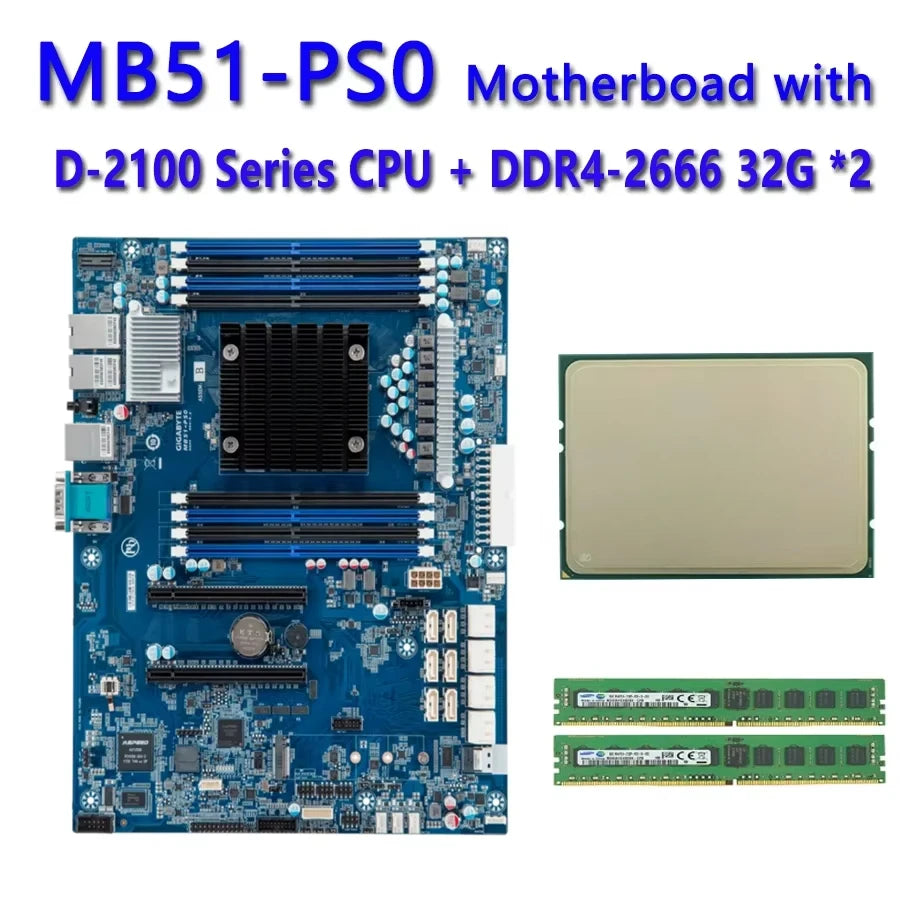 MB51-PS0 REV.1.0 Gigabyte Motherboard + 32GB DDR4-2666Mhz RAM Memory  + ChatGpt Xeon D-2187NT D-2183IT CPU Processor  MJ11-ECO