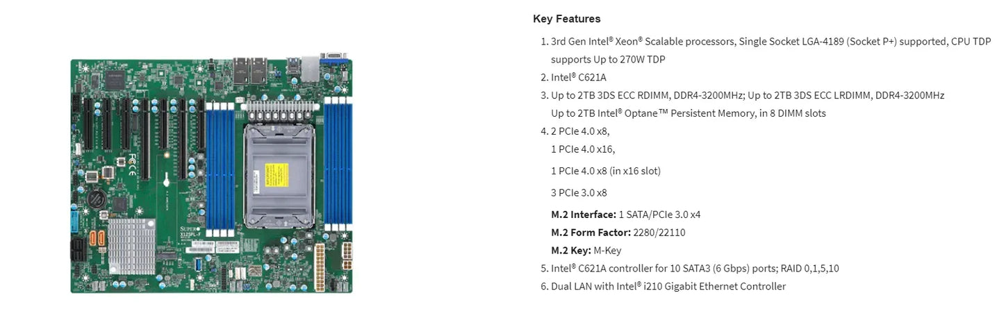 X12SPL-F for 3th C621A Motherboard +1pcs 6338 32C/64T LGA-4189 CPU Processor +8pcs 64G DDR4-3200MHZ Recc RAM Memory
