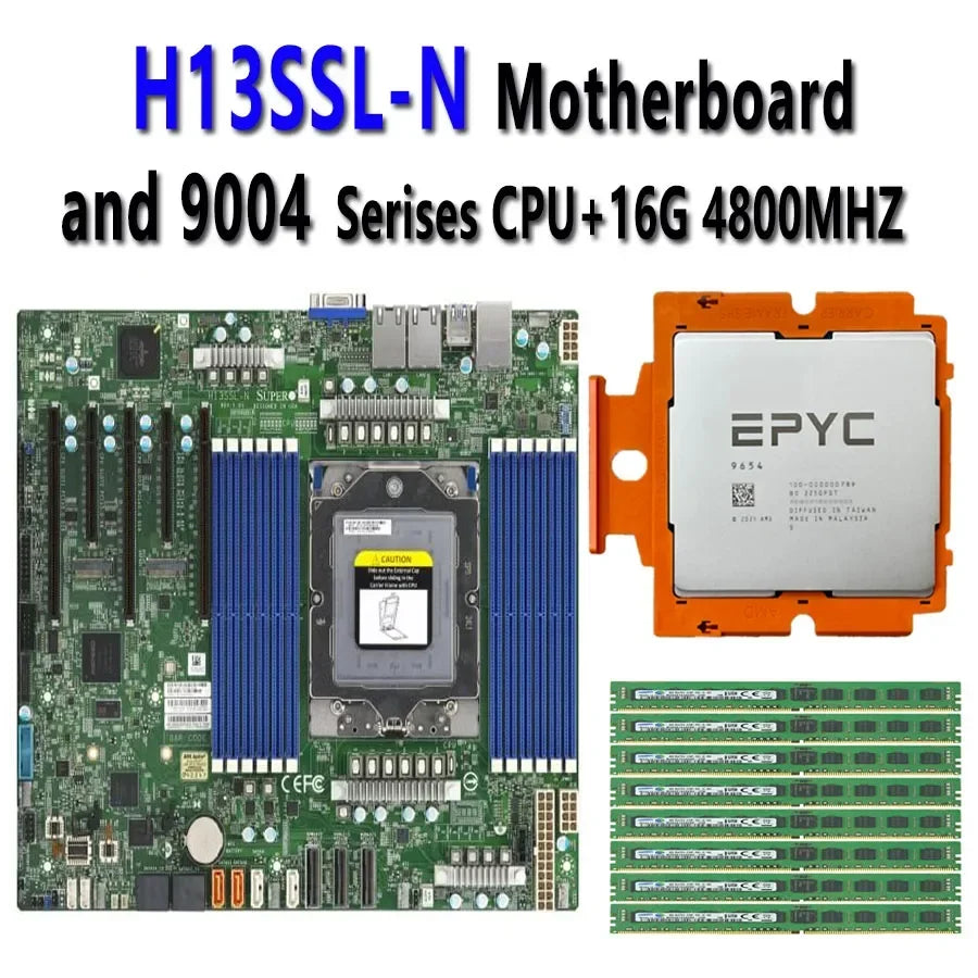 H13SSL-N Motherboard and EPYC 9684X 9384X 9184X 9734 9754 9754S 9654P 9654 9634 9554P 9554 9534 CPU +  DDR5 16GB 4800MHZ RAM
