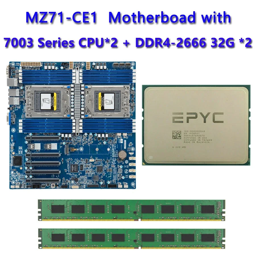 MZ71-CE1 REV3.X/4X Motherboard + 64GB DDR4-2666 RAM  EPYC 7663 7763 7713 7643 75F3 7543 7453 7443 73F3 7413 7513 7343 72F3 CPU