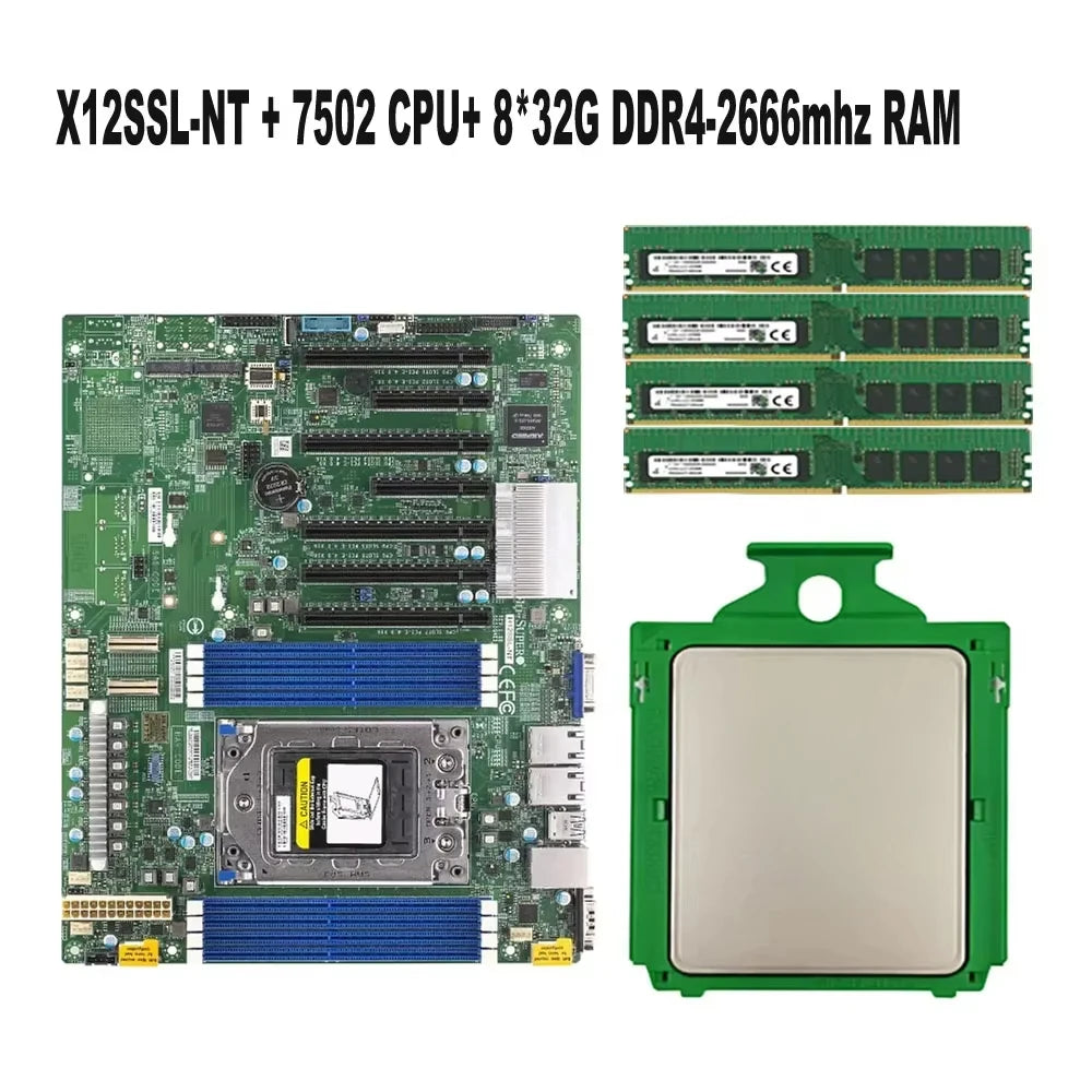 Refurbished H12SSL-NT Server Motherboard Socket SP3 +1* EPYC 7502 32C/64T 180W CPU +4* 32GB=128GB DDR4-2666 RAM