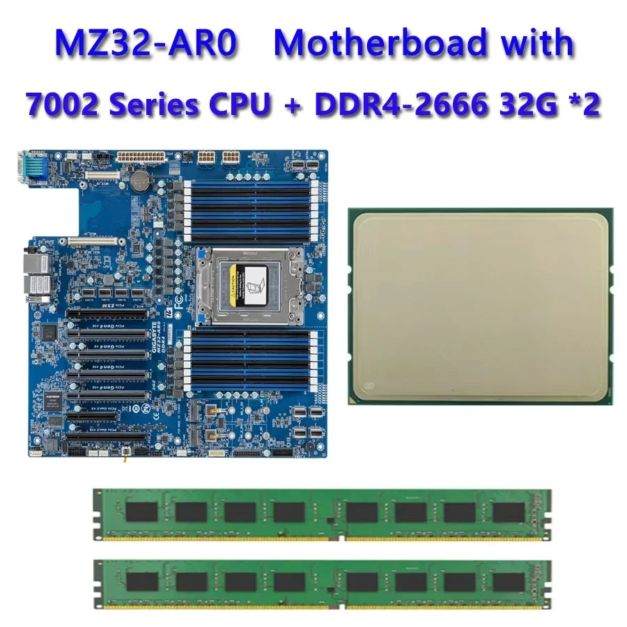 MZ32-AR0 REV1.0 Motherboard + 64GB DDR4-2666 RAM  EPYC 7502P 7452 7402 7402P 7352 7302 7302P 7282 7272 7262 7252 7232P CPU