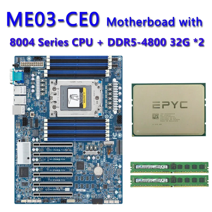 ME03-CE0 REV.1.0 + 32GB DDR5-4800 RAM AMD EPYC 8534P 8434P 8324P 8224P 8124P 8024P CPU Processor Tested Well Bofore Shipping