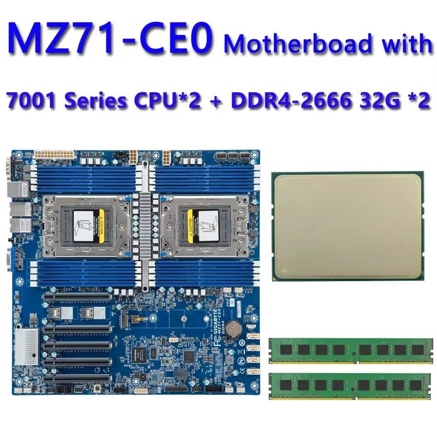 MZ71-CE0 REV.1.X REV 3.0 Dual Server Motherboard Support 16 slots DDR4 RAM  Dual CPU Processor EPYC 7001 / 7002 / 7003