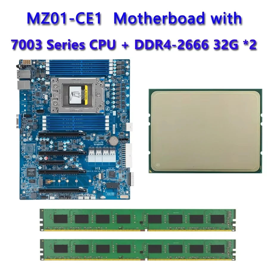 MZ01-CE1 REV2.0/3.0 Motherboard + 64GB DDR4-2666 RAM  EPYC 7663 7763 7713 7643 75F3 7543 7453 7443 73F3 7413 7513 7343 7313  CPU