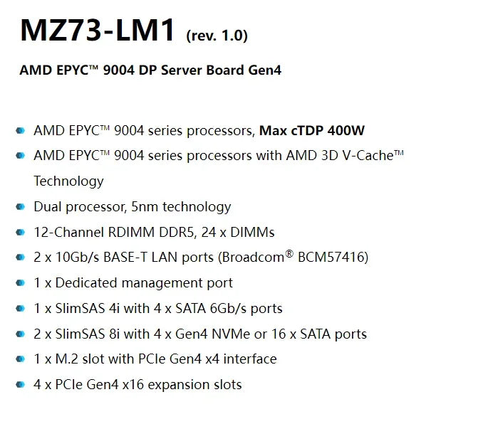 For Gigabyte MZ73-LM1 (rev.1.0) Motherboard  EPYC 9004 Series Processors  DDR5 Processor Tested Well Bofore Shipping