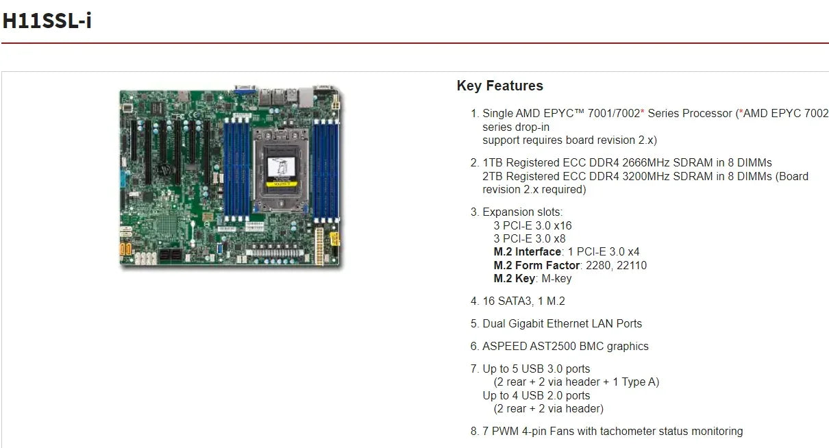 For H11SSL-I Motherboard SP3 Socket +1* EPYC 7532 32C/64T 200W CPU Processor +4* 64GB = 256GB RAM DDR4-3200mhz Memory