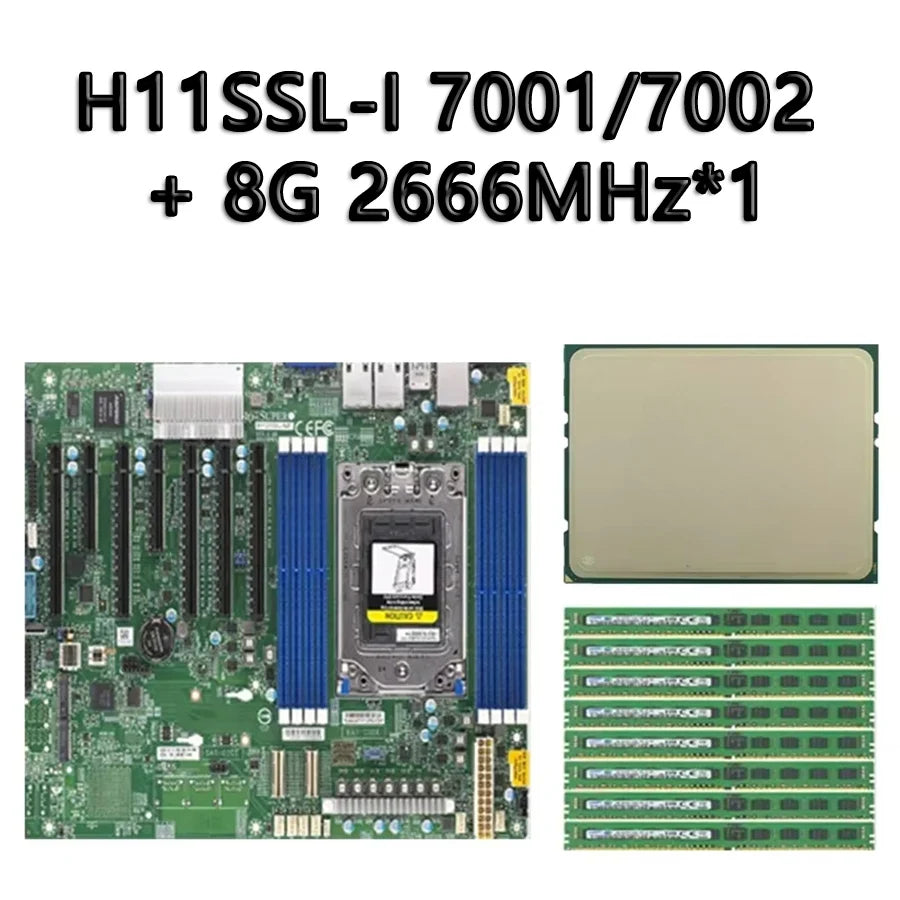 Used OEM EPYC 7352 2.4GHz 32C/64T 200W H11SSL-I Rev 2.0 Motherboard 16pcs 128GB 8 DDR4 DIMM Four Memory Channels Server SATA