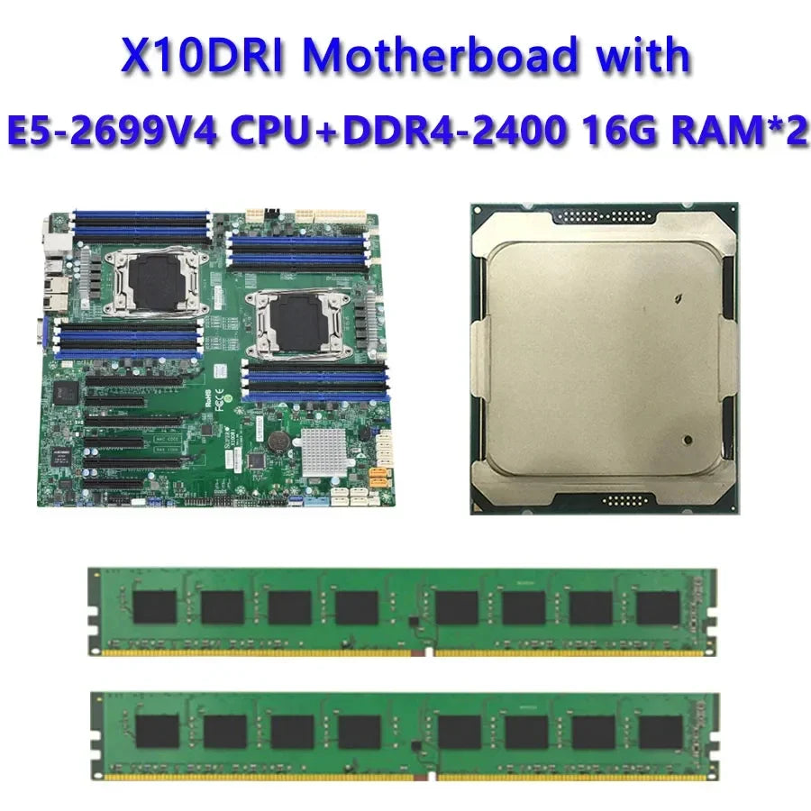 For  X10DRI Motherboard Socket SP3 145W TDP With Dual 2*E5-2699V4 CPU Processor 2pcs DDR4-2400 16GB RAM Memory