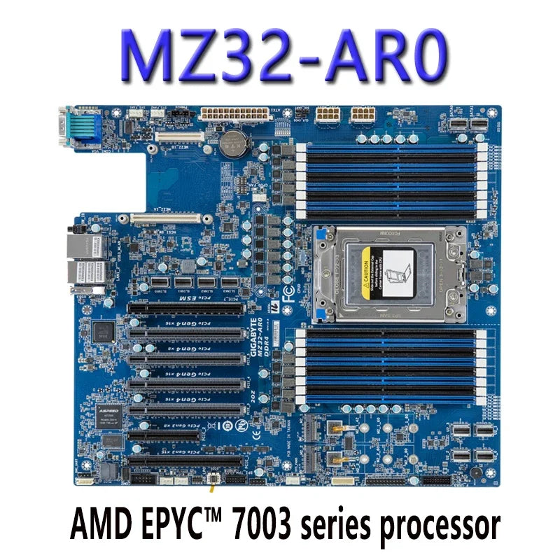 Gigabyte MZ32-AR0 E-ATX Motherboard Flash BIOS Supports EPYC 7003 Series Socket SP3 CPU 16 DDR4-3200 RAM Four Channels SATA Used