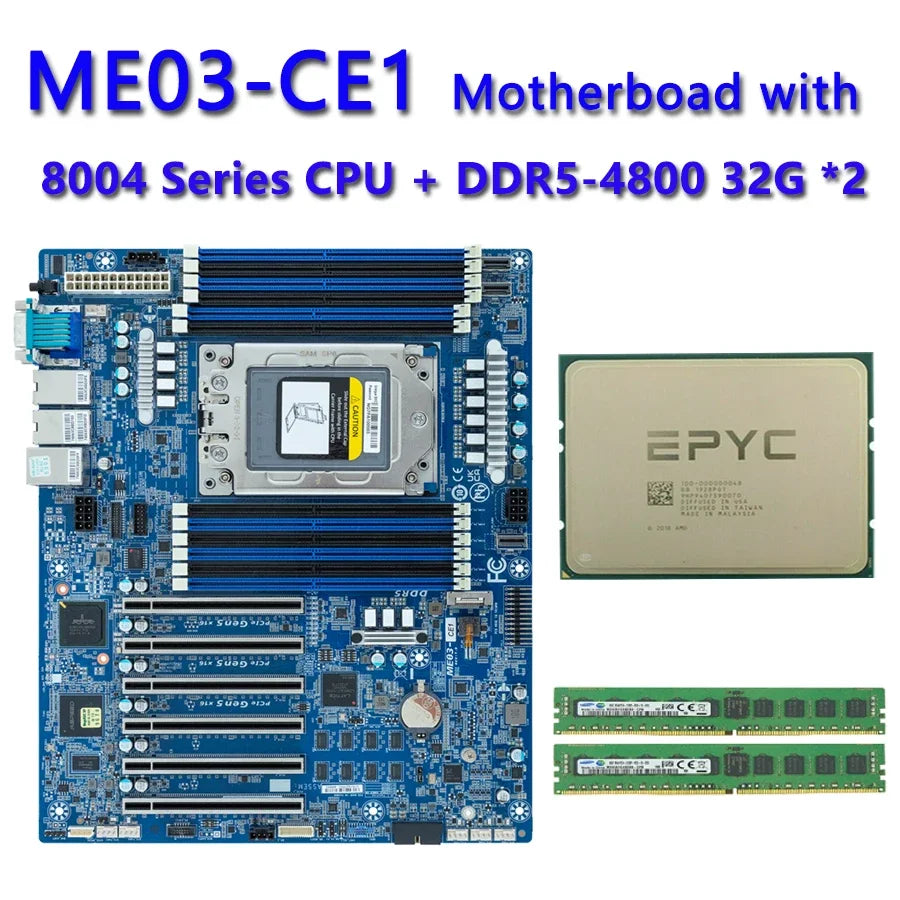 ME03-CE1 REV.1.0 + 32GB DDR5-4800 RAM AMD EPYC 8534P 8434P 8324P 8224P 8124P 8024P CPU Processor Tested Well Bofore Shipping