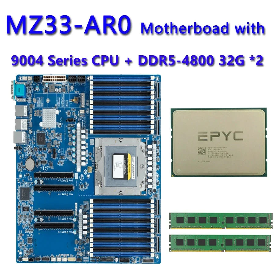 MZ33-AR0 REV1.0 + 32GB DDR5-4800 RAM AMD 9754 9124 9654 9634 9554 9534 9474F 9454 9374F 9354 9334 9274F 9254 9224 9174F 9124 CPU