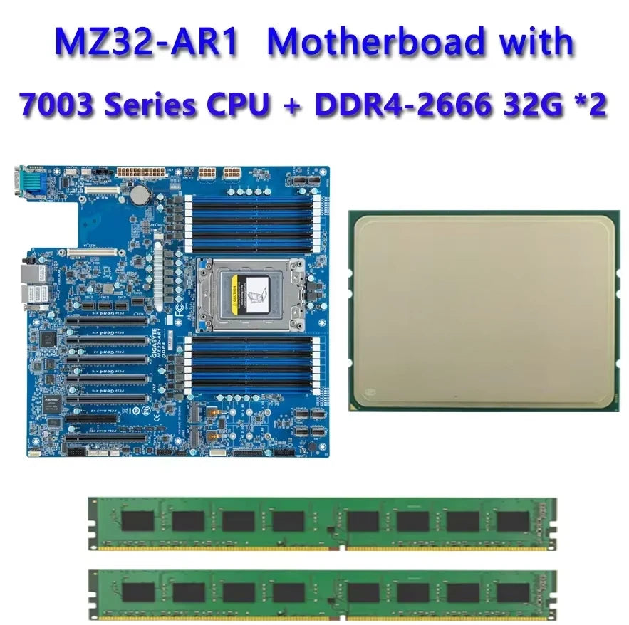 MZ32-AR1 REV1.0 Motherboard + 64GB DDR4-2666 RAM EPYC 7663 7763 7713 7643 75F3 7543 7453 7443 73F3 7413 7513 7343 7313  72F3 CPU