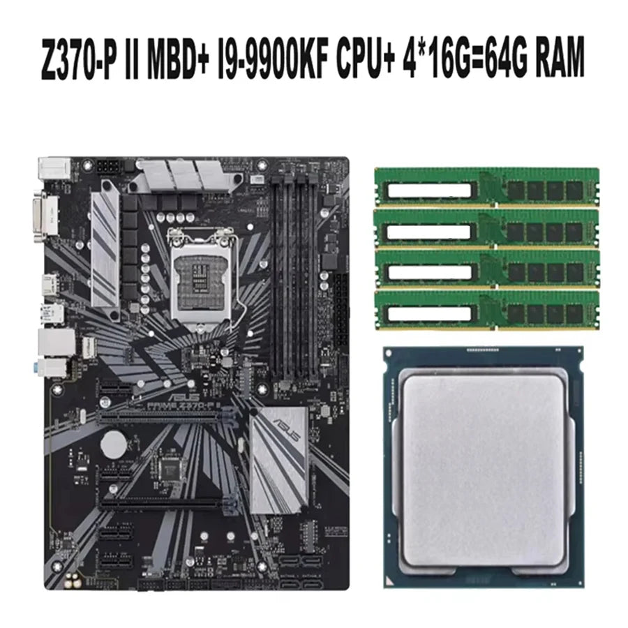 For PRIME Z370-P II Motherboard + I9 9900KF 8C/16T 3.6Ghz 95W CPU  Processor+ 4*16GB = 64GB RAM DDR4 2133mhz Desktop Memory