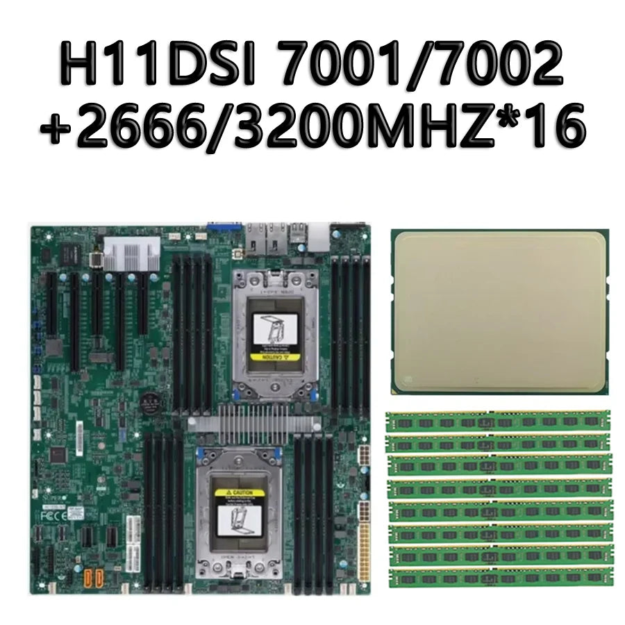 H11DSI Rev 2.0 Motherboard with 2x EPYC 7402 7452 7F32 7352 7302 7282 7272 7262 7252 7D12 CPU Processor + 16pcs DDR4 RAM Memory