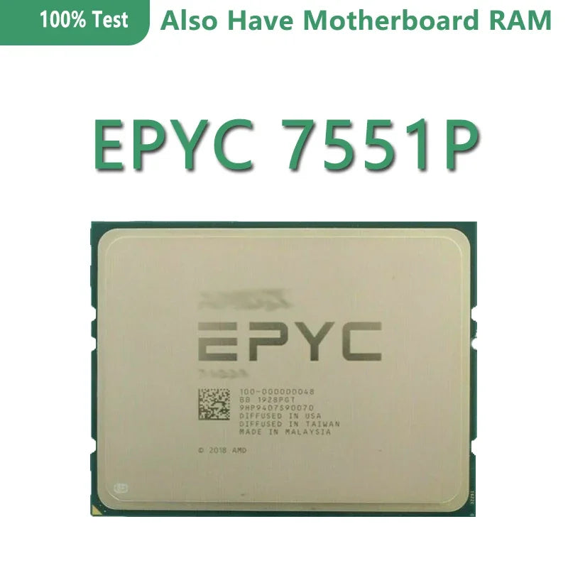EPYC 7551P CPU Processor 2.0GHz 32C/64T 64M Cache 180W DDR4-2666V SP3 Motherboard Server New/Used