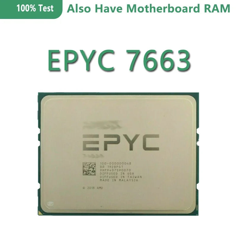 7513 EPYC CPU 32-Core 64-Thread 128MB Cache 200W TDP Compatible 1P/2P DDR4-3200mhz for Server Refurbished Made AMD