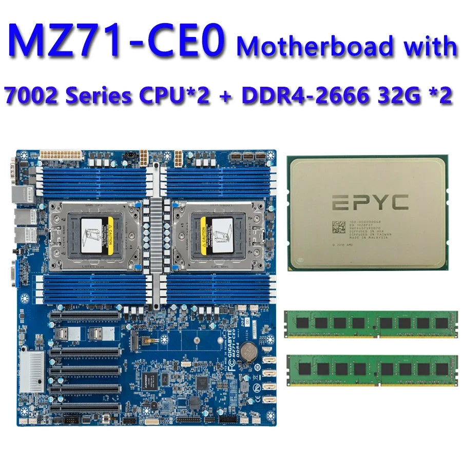 MZ71-CE0 REV.1.X Motherboard + 32GB DDR4-2666 RAM  EPYC 7F72 7F52 7F32 7H12 7742 7702 7702P 7662 7642 7552 7542 7532 7502 CPU