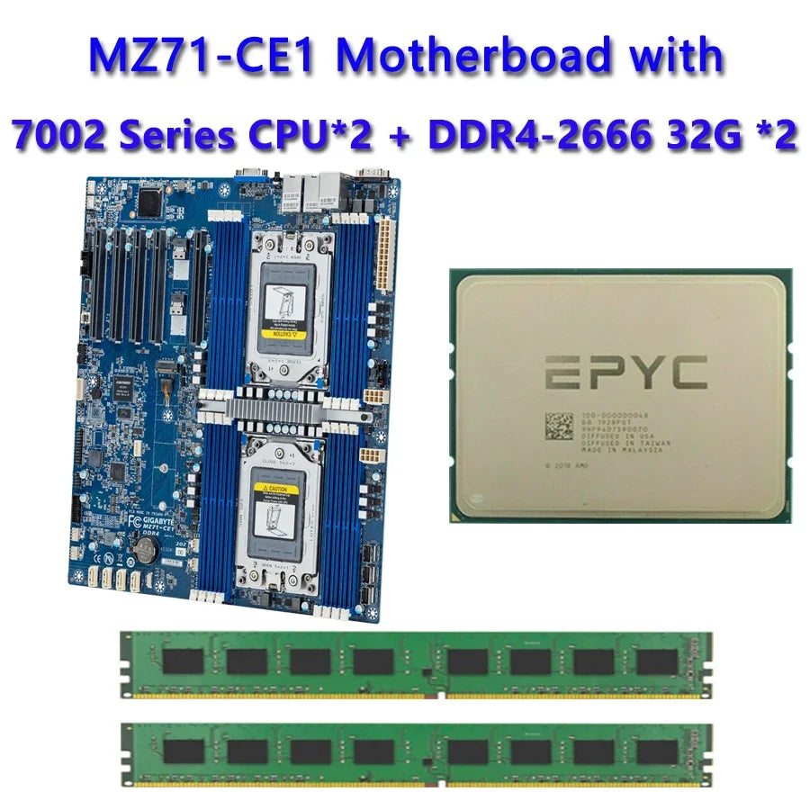 MZ71-CE1 REV.1.X Motherboard + 32GB DDR4-2666 RAM  EPYC 7F72 7F52 7F32 7H12 7742 7702 7702P 7662 7642 7552 7542 7532 7502 CPU