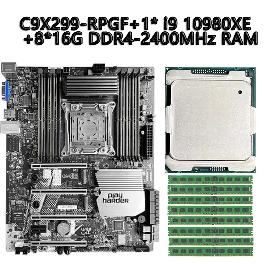 Refurbished C9X299-RPGF X299 Server Motherboard 1x I9-10980XE CPU 18C/36T 165W DDR4 8x16G=128G 2400MHz RECC Memory for LGA2066