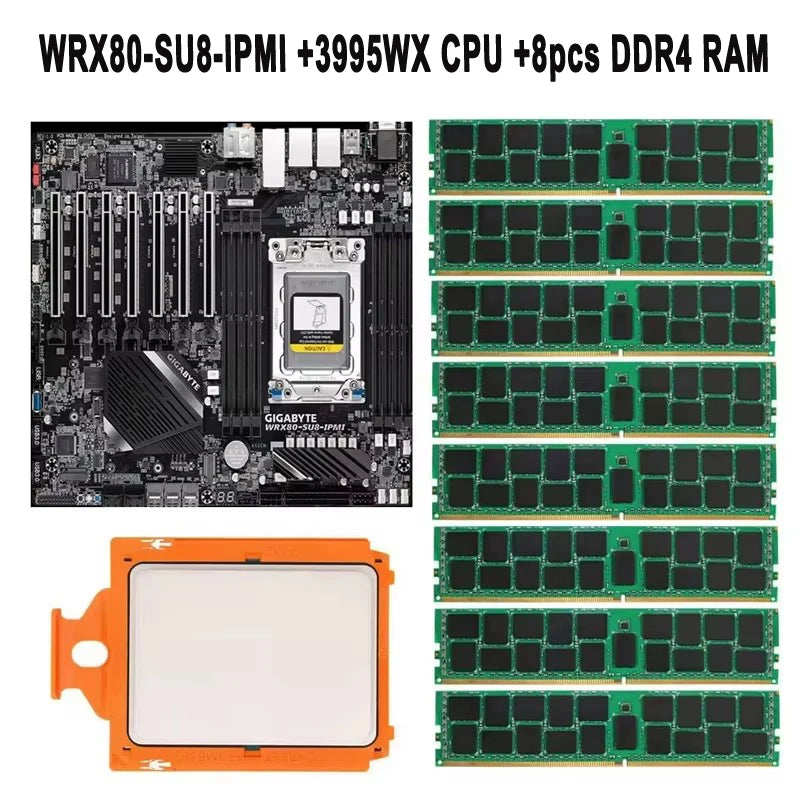 WRX80-SU8-IPMI ATX Server Motherboard 3995WX Threadripper PRO CPU 8*64GB DDR4-2933MHz RAM SATA Integrated 4.5GHz 64C/128T