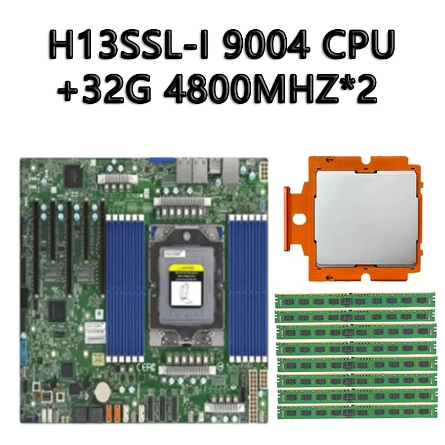 H13SSL-I REV1.0 + 32GB DDR5-4800 RAM AMD 9754 9124 9654 9634 9554 9534 9474F 9454 9374F 9354 9334 9274F 9254 9224 9174F 9124 CPU