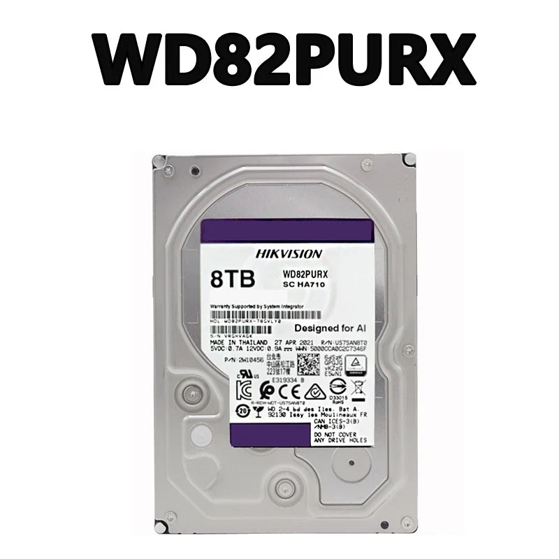 WD82PURX/WD81PURX/WD85PURU/WD84PURU / WD80PURX Capacity 8TB Speed 7200 Rpm Interface Type SATA Cache Capacity 256MB 3.5-inch HDD