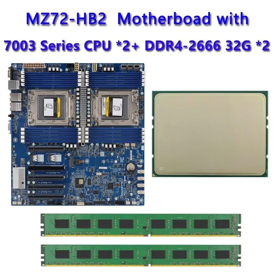 MZ72-HB2 REV3.0 Motherboard + 64GB DDR4-2666 RAM EPYC 7663 7763 7713 7643 75F3 7543 7453 7443 73F3 7413 7513 7343 7313  72F3 CPU