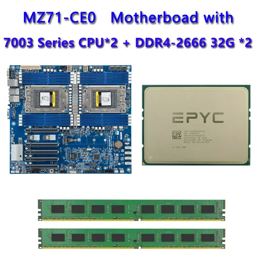 MZ71-CE0 REV3.X/4X Motherboard + 64GB DDR4-2666 RAM  EPYC 7663 7763 7713 7643 75F3 7543 7453 7443 73F3 7413 7513 7343 72F3 CPU