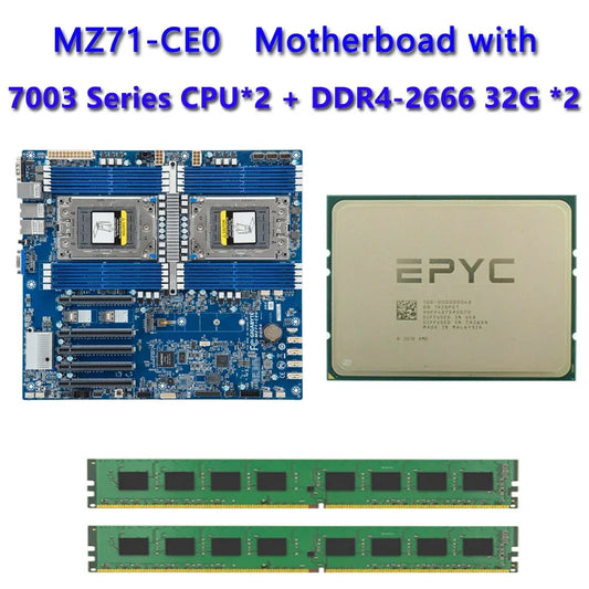 MZ71-CE0 REV3.X/4X Motherboard + 64GB DDR4-2666 RAM  EPYC 7663 7763 7713 7643 75F3 7543 7453 7443 73F3 7413 7513 7343 72F3 CPU