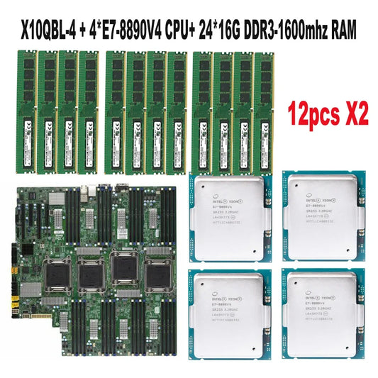 For X10QBI Motherboard + 4* CharGpt E7-8890V4 24c/48T 165W CPU Processor + 24* 16GB = 384GB RAM DDR3 1600mhz Recc RDIMM Memory