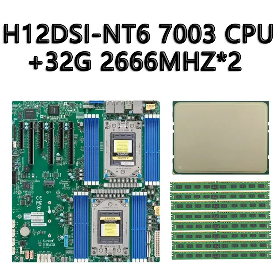Refurbished H12DSI-NT6 REV3.X Motherboard + 64GB DDR4-2666 RAM AMD EPYC 7663/7763/7713 CPUs Server Use