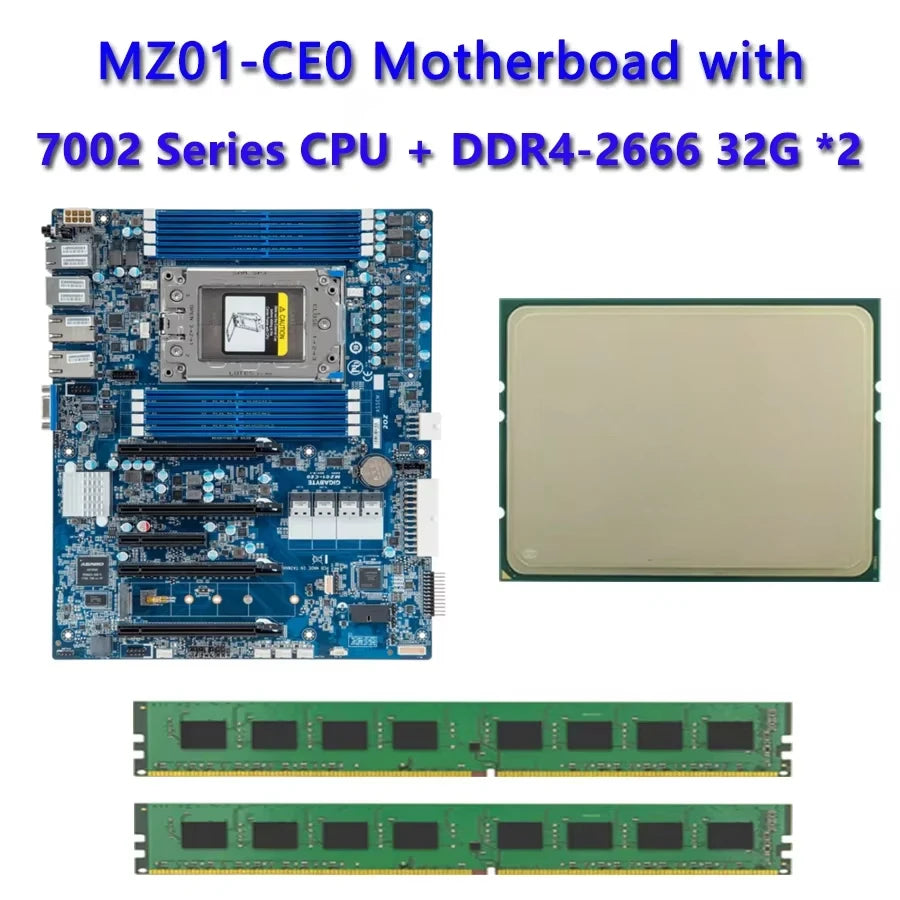 MZ01-CE0 REV2.X Motherboard + 32GB DDR4-2666 RAM  EPYC 7F72 7F52 7F32 7H12 7742 7702 7702P 7662 7642 7552 7542 7532 7502 CPU